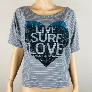 Mambo Gray Striped Top Live Surf Love Flawed L